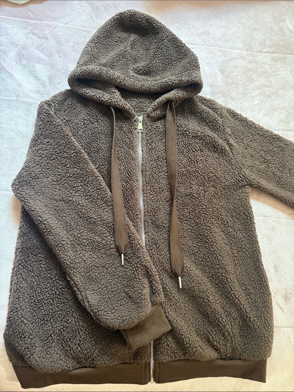 Cozy Brown Sherpa Zip-Up Hoodie Sweater